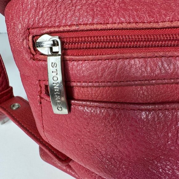 Stone and Co Pebbled Red Leather Crossbody Bag Soft Boho Festival 70s 90s y2k - Picture 12 of 16